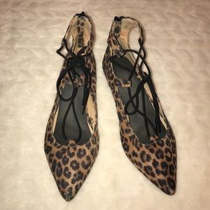 Express lace up pointed toe leopard flats